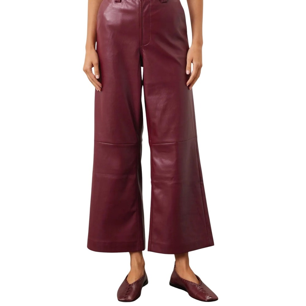 Joe's Jeans The Mia Burgundy Vegan Leather High Rise Wide Leg Trouser Style 30/8